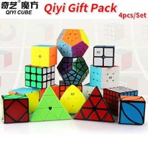 4 개/대 Qiyi 선물 팩 매직 큐브 세트 2x2x2 3x3x3 4x4x4 5x5x5 삼각형 12 면체 Mastermorphix LVY 속도 퍼즐 아이 장난감|Magic Cu, 1개, Style 2 Stickerless, 단일