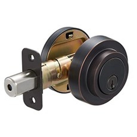 Basics Contemporary Round Deadbolt Door Lock Single Cylinder Oil (Oil Bronze Contemporary Round), Oil Bronze, Contemporary Round