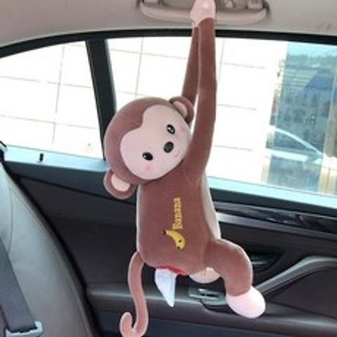 큐티몽키 두루마리 휴지 티슈 케이스 차량용 걸이, 원숭이-브라운