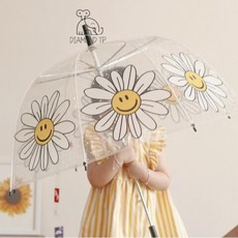 여아 남아 공용 귀여운 돔 투명 데이지 꽃 우산 아동우산 비 방수 아기 어린이
