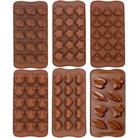 6개 초콜릿 실리콘 몰드 돼지 똥 초콜릿 몰드 하트 리프 스타 이모지 모양 몰드 캔디 젤리 몰드