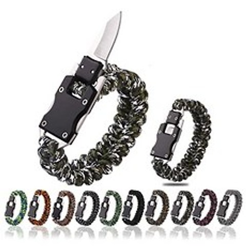 Survival Knife Bracelet Outdoor Camping Emergency Paracode Code Knife Bracelet (Olive Green Camo)