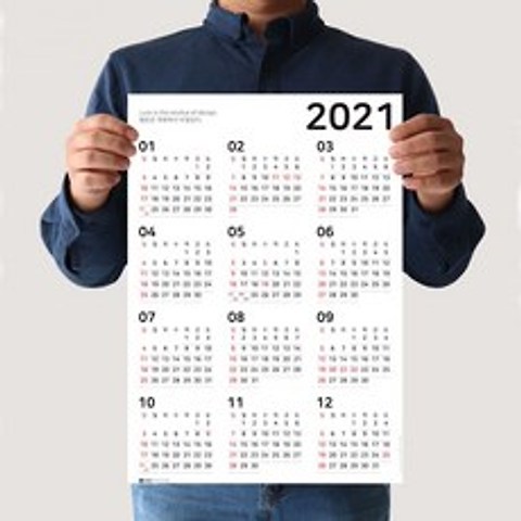 하늬통상 A1사이즈 2021년달력 한장 포스터 스케줄 캘린더, 소형(31x46cm)