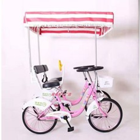 2인용 자전거 4륜 2인승 3인승 커플 가족 자전거 투어 관광 유원지 펜션 한강, 2인 일체형 라운드 핑크 화이트
