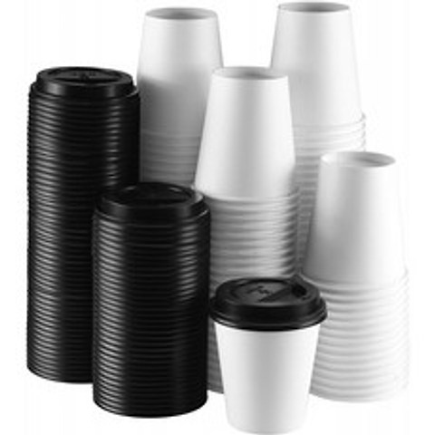 NYHI 10 온스 검은 뚜껑이 달린 백서 일회용 컵-물 주스 커피 또는 차용 냉 / 온 음료 마시는 컵-이동 중에도 워터 쿨러 파, 1, 1