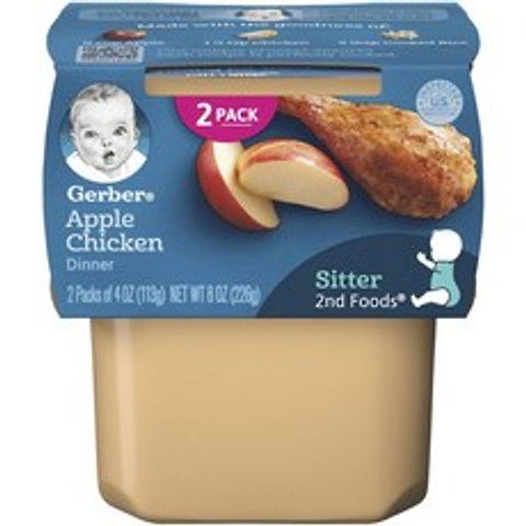 거버 디너 어린이 과일퓨레 113g, 2개입, 사과 + 치킨(Apple + Chicken)