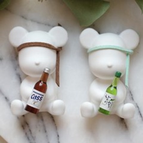 티티발리공방 1+1 아기자기 인테리어 귀여운 차량용 술마시는 곰돌이 석고방향제, 화이트머스크