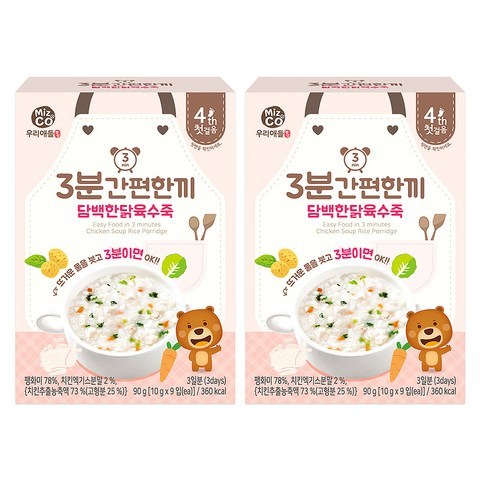 미즈앤코 3분간편한끼 담백한 닭육수 죽 90g, 닭, 2개입