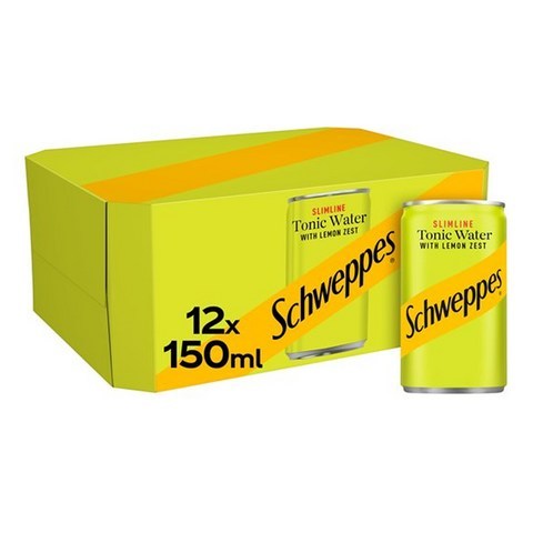 Schweppes 스웹스 슬림 라인 레몬 제스트 토닉 워터 Tonic With Lemon 150ml 12캔, 1세트