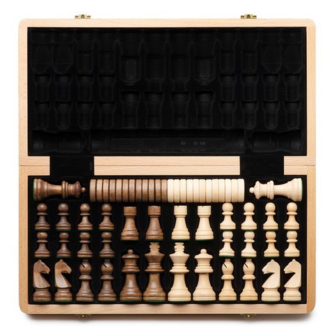직구드림 체스 독일 너도밤 나무 체커 / 고급 여행 접이식 상자 / 나무-18091, 단일옵션, 단일옵션