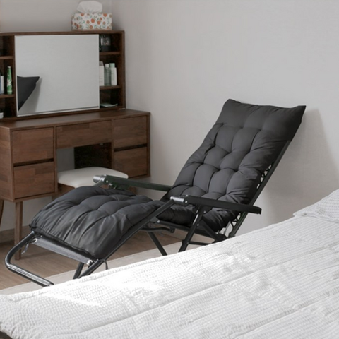 접이식 의자 1인용 무중력 수면 낮잠 침대 의자 쿠션 캠핑 슬라이딩 편한 눕는의자 독서의자 캠핑의자 무중력 의자, 00리클라이너 의자 블랙