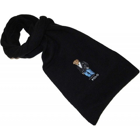 폴로 랄프 로렌 Mens Cotton Blend Bear Scarf (Polo Black)