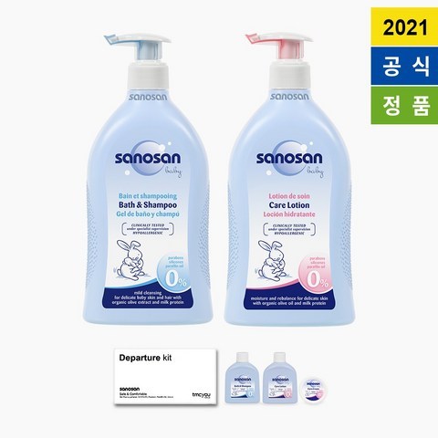 [사노산] 베이비 바스앤샴푸 500ml 1개+ 케어로션 500ml 1개 - 2ni1 세정 / 아기 목욕 /아기보습