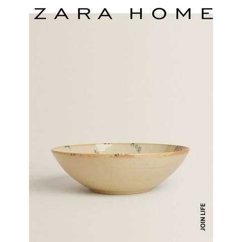 ZARA HOME 자라홈 빈티지 효과 석기 도자기 꽃 샐러드 그릇 45288216049, 브라운 / 블루 24.0 x 7.