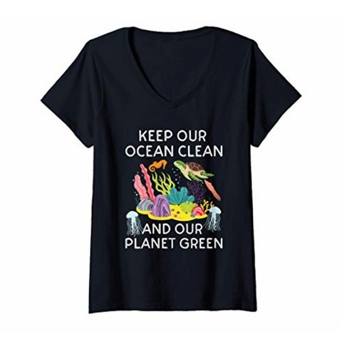 Mujer는 우리의 바다를 깨끗하게 유지하고 우리의 행성을 녹색으로 유지합니다. 지구의 날 Camiseta Cuel, 단일옵션