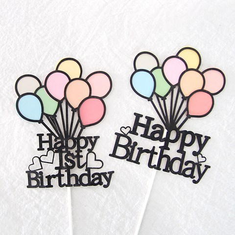 벌룬 케이크 토퍼 3종-디자인 특별한 촛불 양초 생일 막대 픽 데코 장식, happy birthday