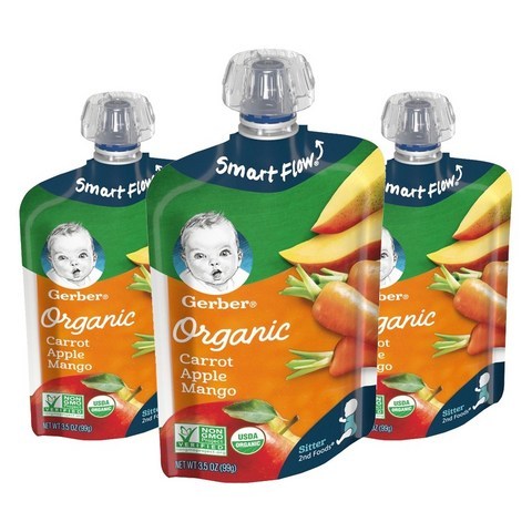 Gerber 오가닉 프루트 & 베지 2단계 99g, 당근+사과&망고 (Carrots+Apples & Mangoes), 3개