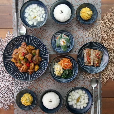 쿡앤조이 세이카블루 반상세트 10P 일본 그릇 식기 모던식기 혼밥세트 혼밥그릇 1인상차림