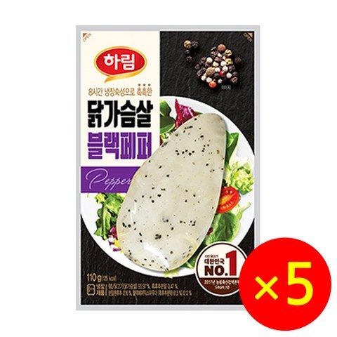 하림 닭가슴살 블랙페퍼, 5개, 110g