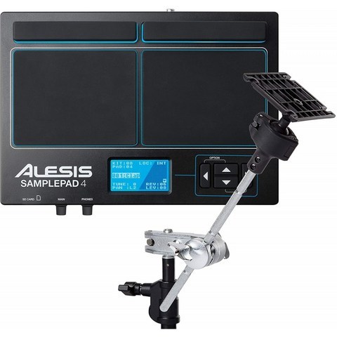 알레시스 샘플 패드 4 + 멀티패드 클램프 - 4개의 Velocity Pad를 포함한 타악기/샘플 트리거링 계측기 및 15인치 붐 암 장착, 단일옵션