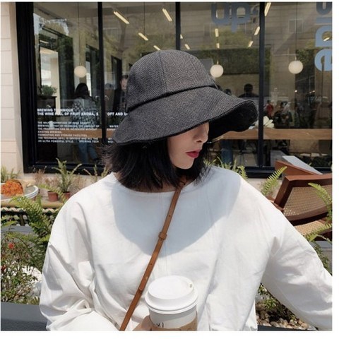 쉼파인드 린넨버킷햇 벙거지 모자 여성 여름 햇 자외선차단 밀짚모자