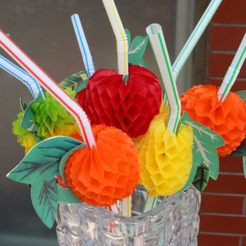 파티용품 어린이 생일파티 홈파티 풍선 현수막 50 개 몫 3D 과일 칵테일 종이 빨 대 우산 마시는 빨 대 파티 장식