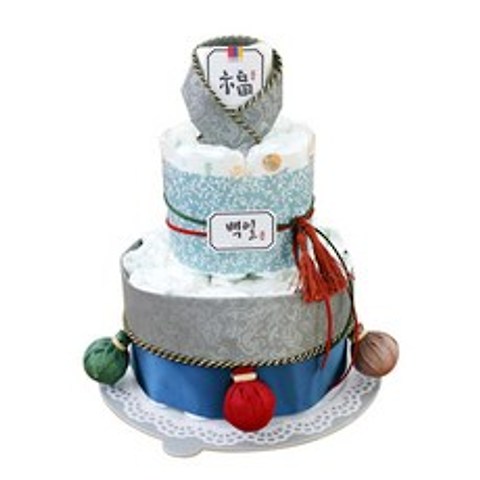 베이비베이커리 전통 기저귀 케익 방울돌띠 백일용, 청사초롱