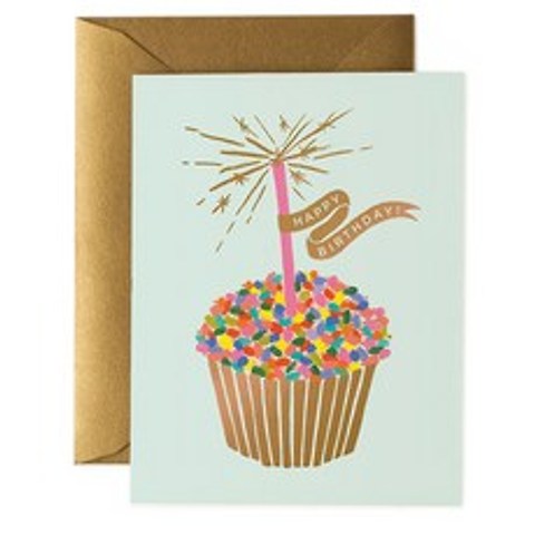 라이플페이퍼 CUPCAKE BIRTHDAY 카드 + 봉투, 혼합 색상, 1세트
