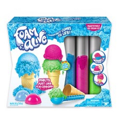 플레이비전스 폼 얼라이브 아이스크림만들기 유아용 클레이, 파랑 + 분홍 + 초록, 210g