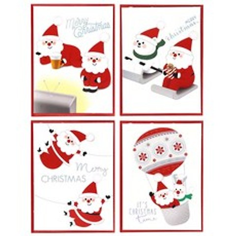 마음담아 크리스마스 핸드메이드 홀로그램 미니 카드 4p + 봉투 4p 세트, 혼합 색상, 1세트