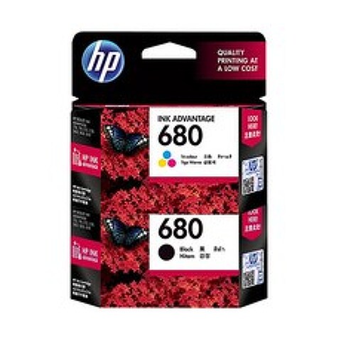 HP 잉크 2종 세트 HP680, 검정, 삼원색, 1세트