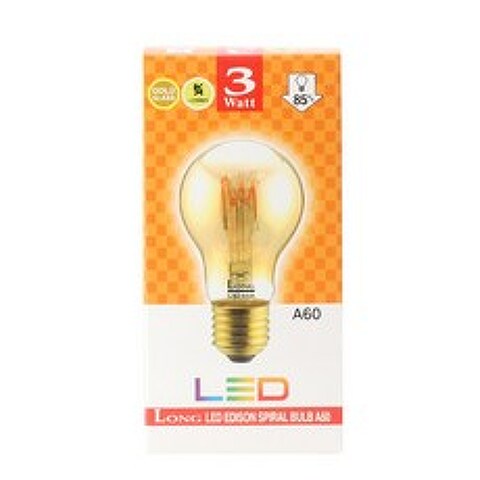 롱 LED 스파이럴 에디슨 전구 3W A60, 전구색