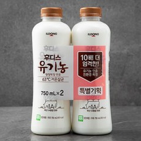 후디스 유기가공식품 인증 유기농 청정목장 우유, 750ml, 2개