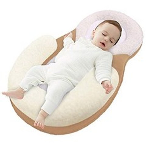 신생아 아기 라운지 의자 침대 통기성 휴대용 부드러운 군인 아기 침대 수면 기저귀 변경 일본 드림 홈 수면 시트 여행 둥근 쿠션 베개 (Creamy-White), Creamy-White