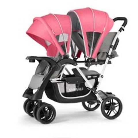 2인용유모차 앞뒷자리 가벼운쌍둥이유모차 접이식 영유아용, 핑크 벨트 레인 커버