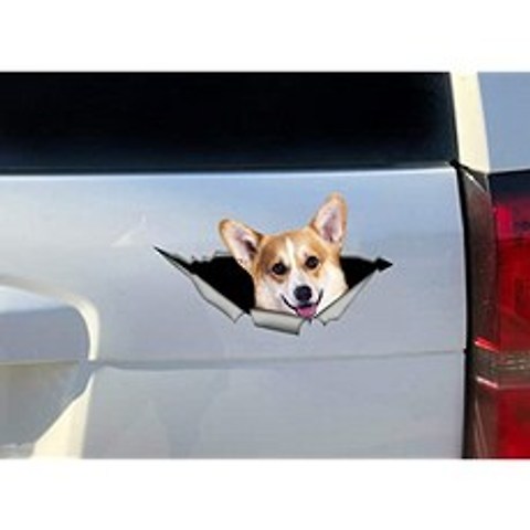 Yttbuy Dog Car Sticker Corgi 3D Sticker Torn Metal Decal Wildlife Decals Suitable for Decal Car Trunk Top Top Door Truck (10 × 6.3 inches 2 sets), 본상품