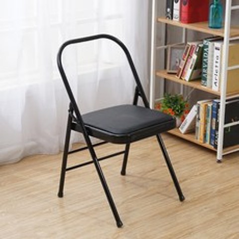 접이식 요가 의자 Iyengar 요가 보조 의자 PU 표면, 업그레이드 된 두꺼운 더블 빔 블랙 요가 의자