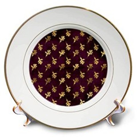 3dRose Pretty Purple Script with Image of Gold Autumn Leaves Pattern - Plates (cp_326611_1), 본상품