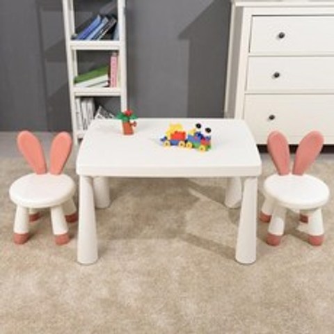 칠나무 어린이 유아 책상 의자 세트 다용도 공부상 교자상 2인용 밥상 좌식 토끼책상, 의자레드*2+책상