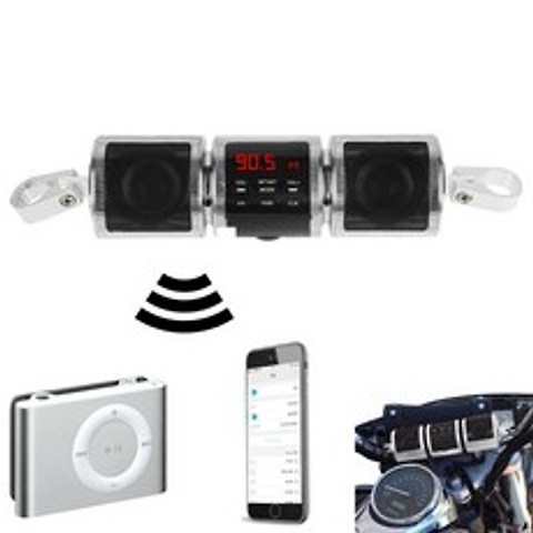 오토바이 BT 스테레오 스피커 디지털 디스플레이 시계 FM 라디오 USB MP3 오디오 사운드 시스템 방수 저음 HiFi 스테레오 스피커, CN