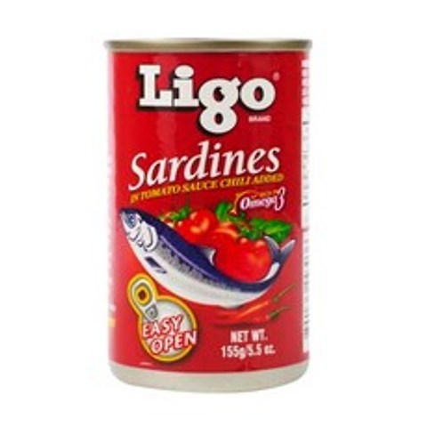 Ligo Sardines in Tomato Sauce Chili 리고 사딘스 토마토 소스 칠리, 1개, 155g