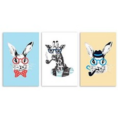 wall26-3 Panel Animal Canvas Wall Art - Cartoon Rabbits and Gi (36