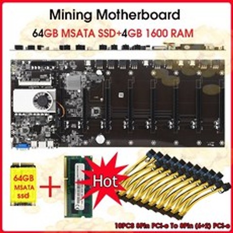 메인 마더 보드 마이닝 마더보드8 GPU Bitcoin Crypto Etherum Mining Set Kit 콤보 with 4GB DDR3 1600MHz RAM 64GB SSD