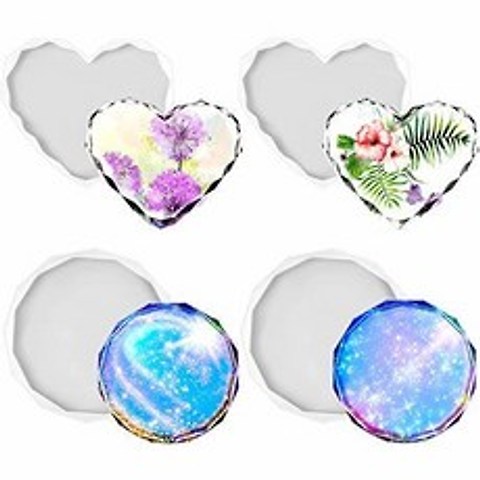4 Pieces Coaster Resin Molds Heart Shape Silicone Molds Round/673330, 상세내용참조, 상세내용참조, 상세내용참조