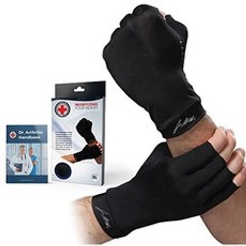 Dr. Arthritis Doctor 개발 구리 관절염 장갑 및 핸드북, Black_Medium Pack of 1, Black