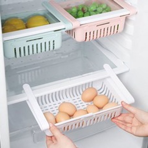 냉장고 슬라이딩 선반 수납 정리 트레이 정리방법 냉동실 정리함, 화이트