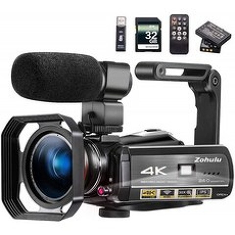 YouTube 용 비디오 카메라 4K 캠코더 ZOHULU Vlog 카메라 30 배 디지털 줌 및 야간 투시 기능이있는 HD 디지털 카메라 마이, 단일옵션