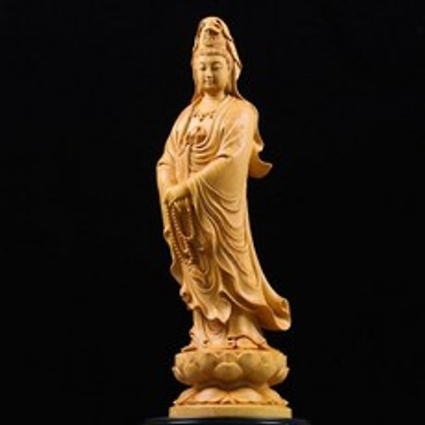 Estatua de Buda GuanYin Feng Shui estatua de madera de boj de 10-35CM colección de estatuas de mader, 표준, 10CM