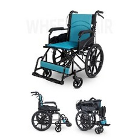 고급 핸드 브레이크 초경량 접이식 휠체어 130Kg 지지 4종, 1개, 3 블루고급 손잡이 바퀴