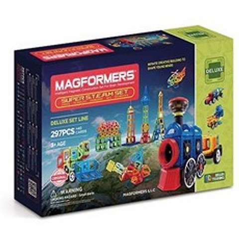 Magformers Super STEAM 297 조각 무지개 색상 교육용 자석 기하학적 도형 타일 건물 STEM 장난감 세트, One Color_One Size, 상세 설명 참조0, One Color_One Size